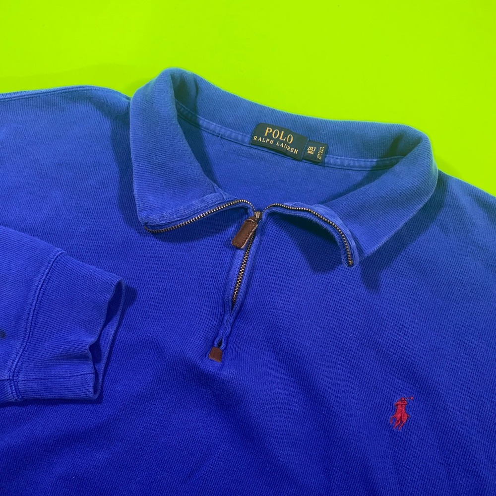 Polo Ralph‎ Lauren Mens 2XLT Royal Blue Quarter Zip Pullover Cotton Sweater Tall